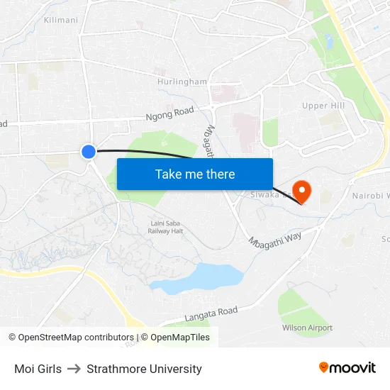 Moi Girls to Strathmore University map