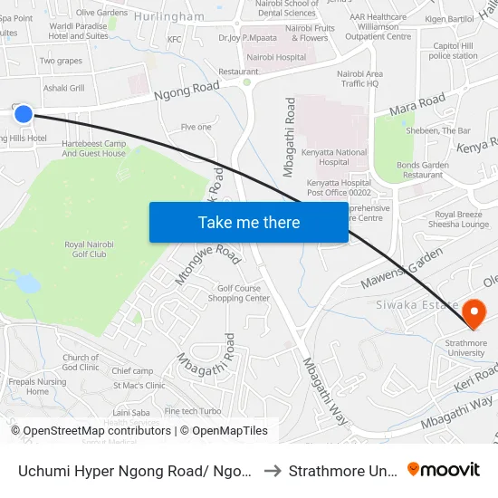 Uchumi Hyper Ngong Road/ Ngong Hills Hotel to Strathmore University map