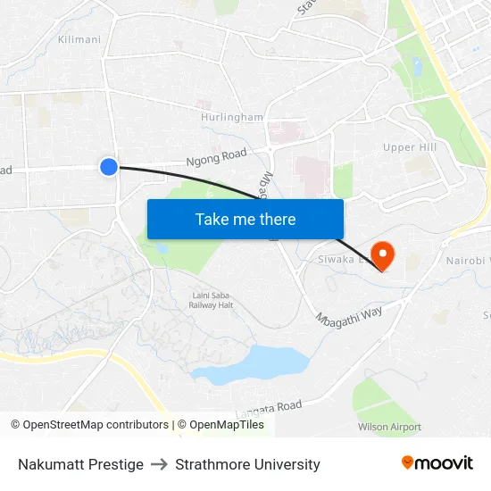 Nakumatt Prestige to Strathmore University map
