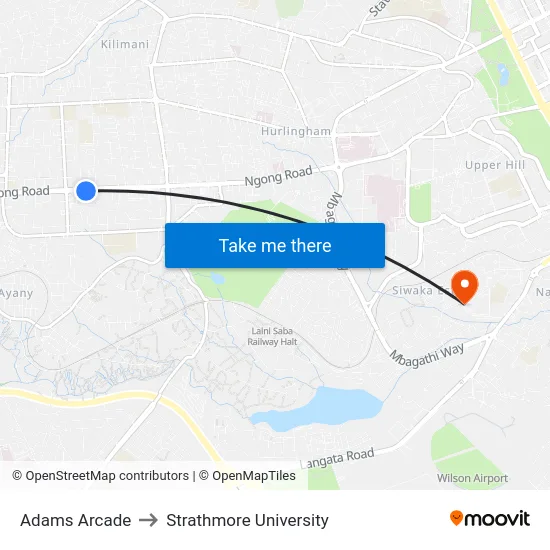 Adams Arcade to Strathmore University map