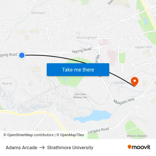 Adams Arcade to Strathmore University map