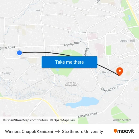 Winners Chapel/Kanisani to Strathmore University map