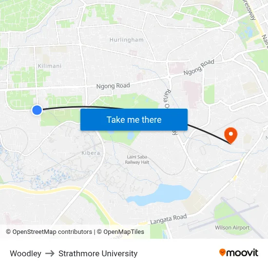 Woodley to Strathmore University map