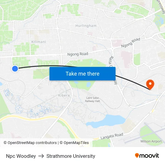 Npc Woodley to Strathmore University map