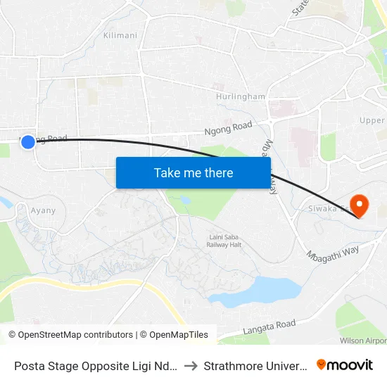 Posta Stage Opposite Ligi Ndogo to Strathmore University map