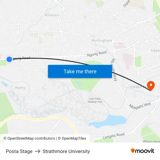 Posta Stage to Strathmore University map