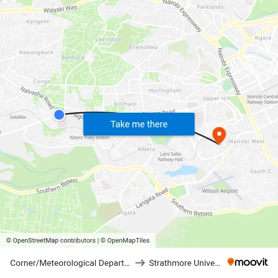 Corner/Meteorological Department to Strathmore University map