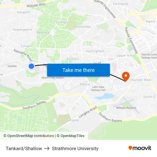 Tankard/Shallow to Strathmore University map