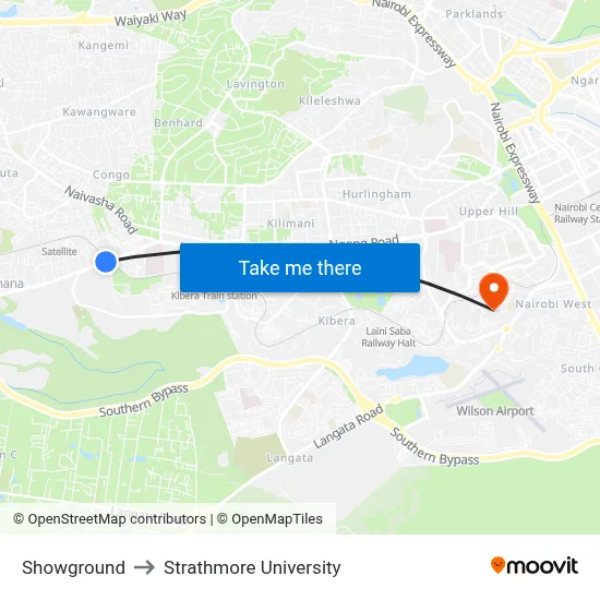 Showground to Strathmore University map