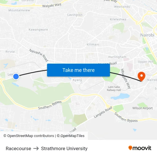 Racecourse to Strathmore University map
