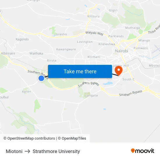 Miotoni to Strathmore University map