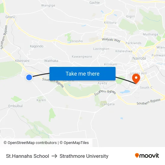 St.Hannahs School to Strathmore University map