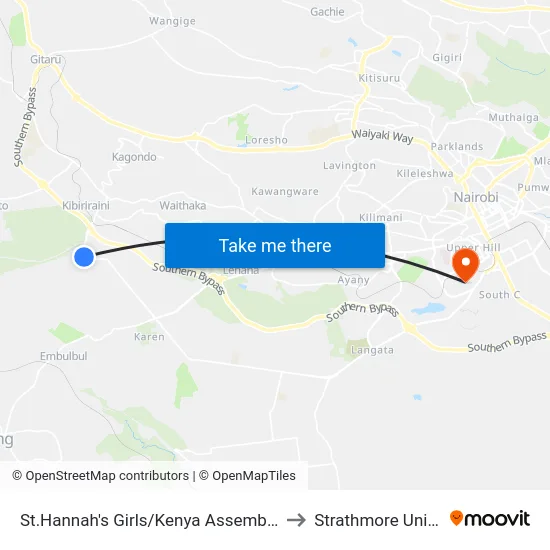 St.Hannah's Girls/Kenya Assemblies Of God to Strathmore University map