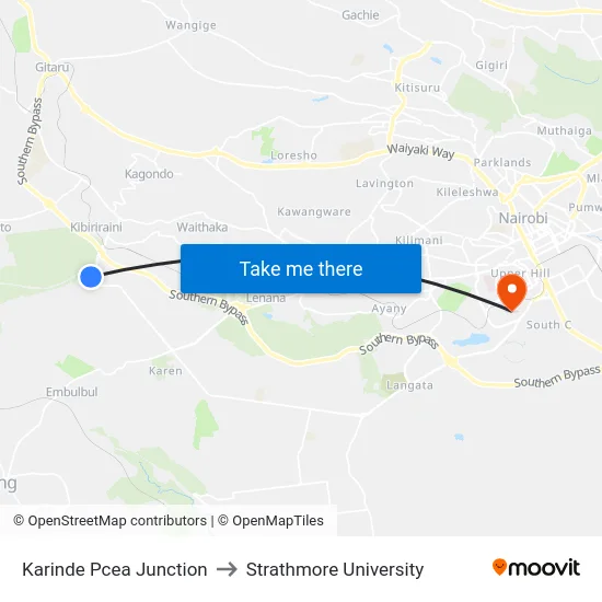 Karinde Pcea Junction to Strathmore University map