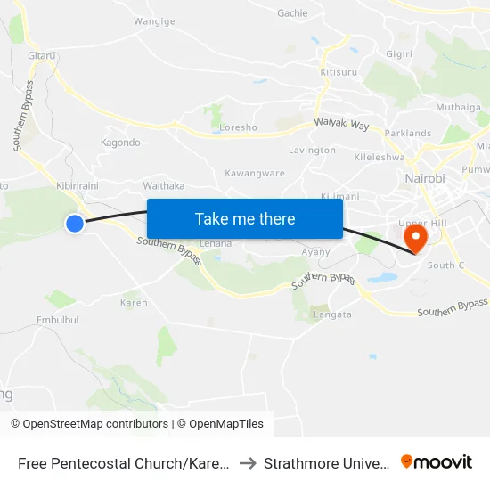Free Pentecostal Church/Karen End to Strathmore University map