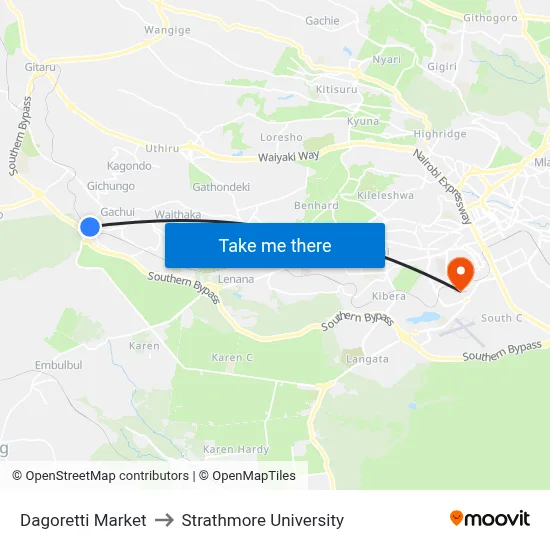 Dagoretti Market to Strathmore University map