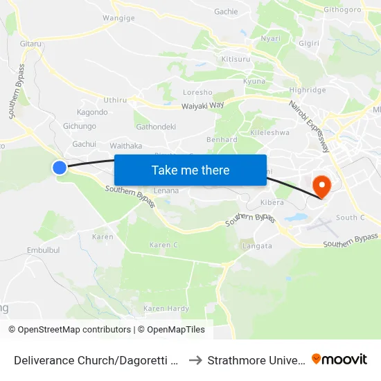 Deliverance Church/Dagoretti Market to Strathmore University map