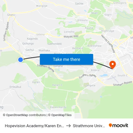 Hopevision Academy/Karen End Flats to Strathmore University map