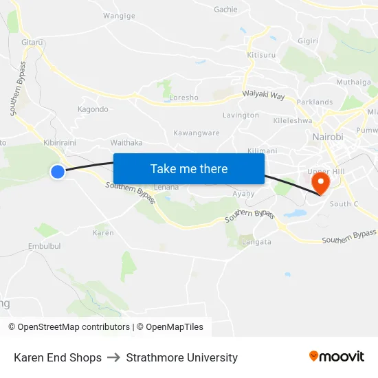 Karen End Shops to Strathmore University map