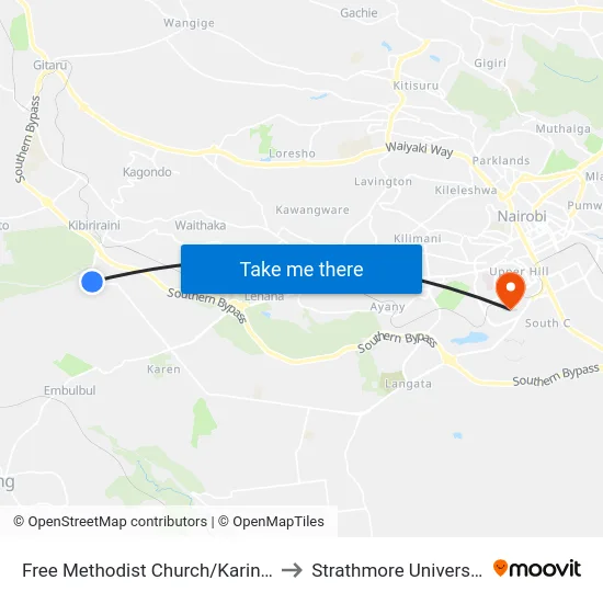 Free Methodist Church/Karinde to Strathmore University map