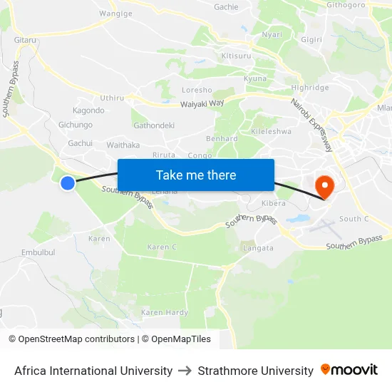Africa International University to Strathmore University map