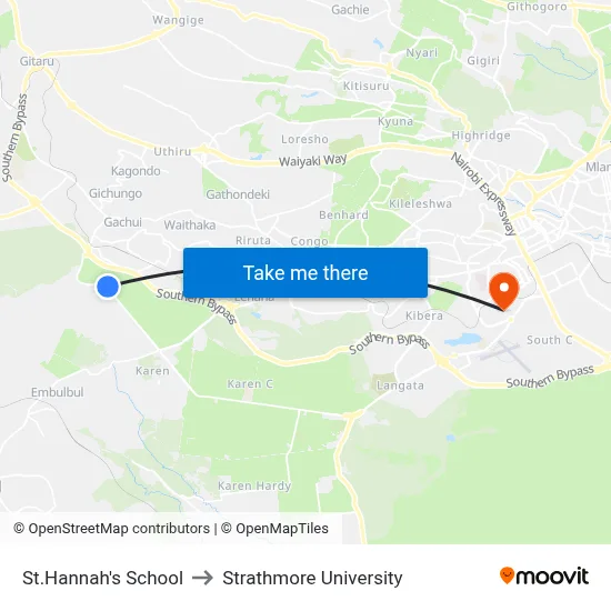 St.Hannah's School to Strathmore University map