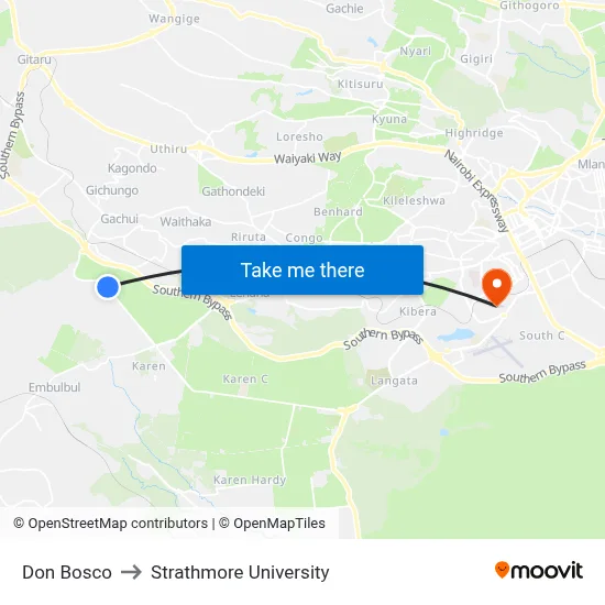 Don Bosco to Strathmore University map