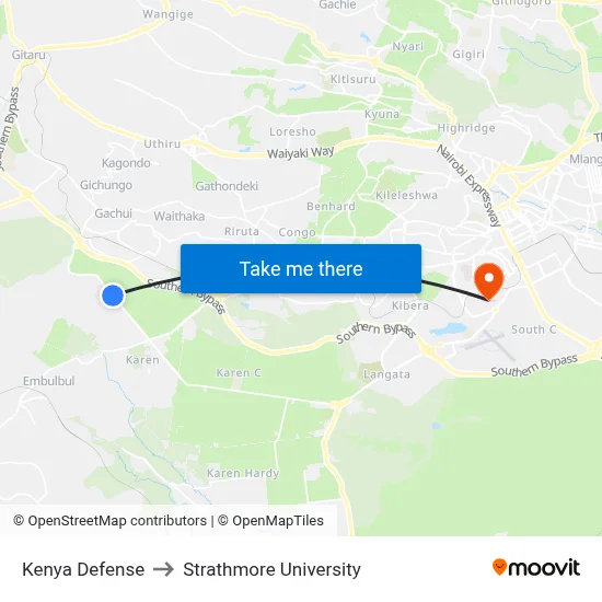Kenya Defense to Strathmore University map