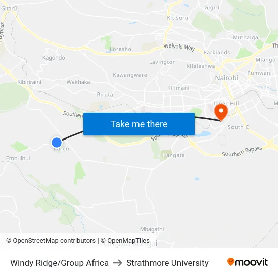 Windy Ridge/Group Africa to Strathmore University map