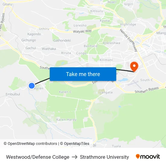 Westwood/Defense College to Strathmore University map
