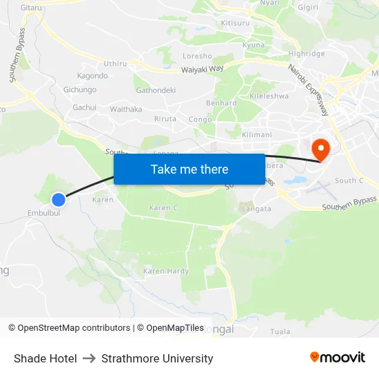 Shade Hotel to Strathmore University map