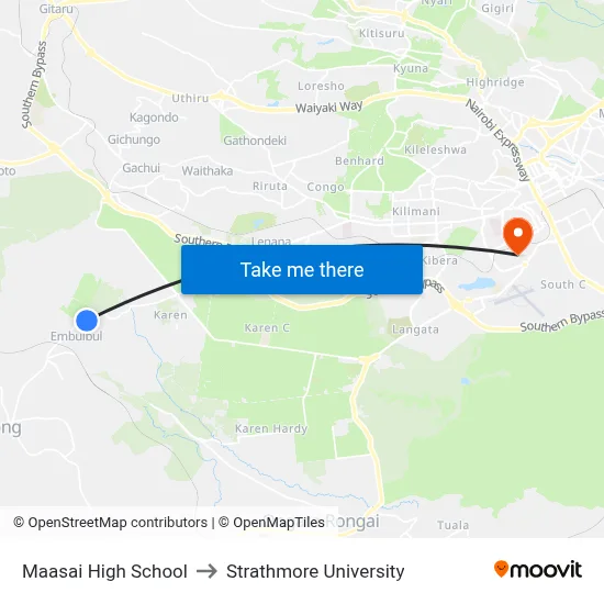 Maasai High School to Strathmore University map
