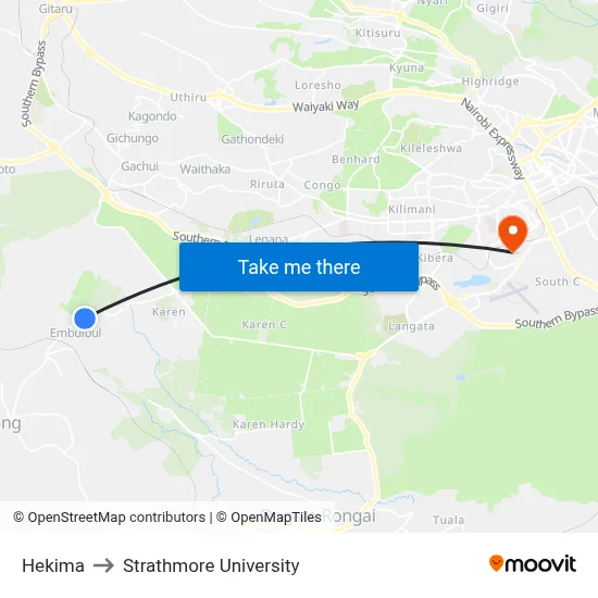 Hekima to Strathmore University map