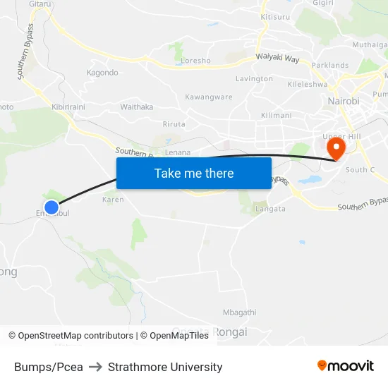 Bumps/Pcea to Strathmore University map