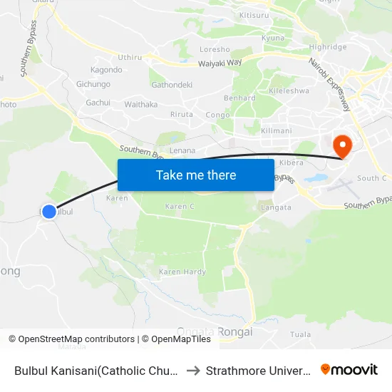 Bulbul Kanisani(Catholic Church) to Strathmore University map