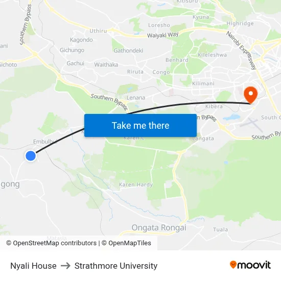Nyali House to Strathmore University map