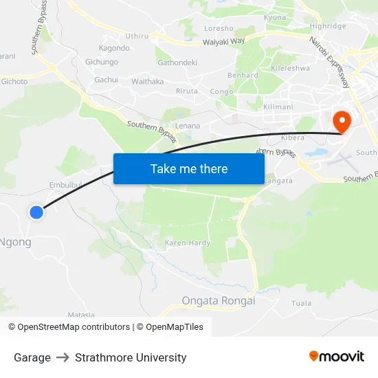 Garage to Strathmore University map