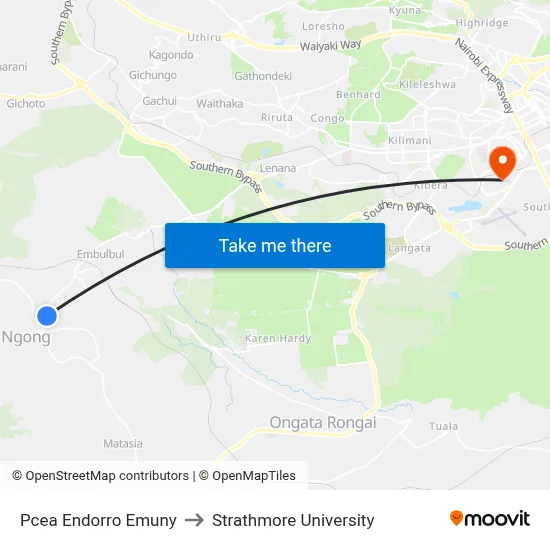 Pcea Endorro Emuny to Strathmore University map