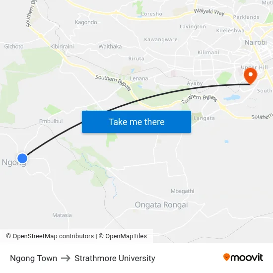 Ngong Town to Strathmore University map