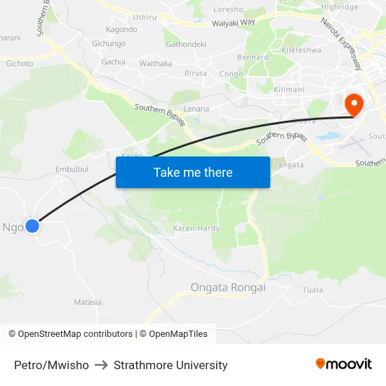 Petro/Mwisho to Strathmore University map