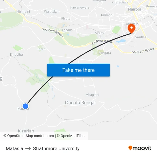Matasia to Strathmore University map