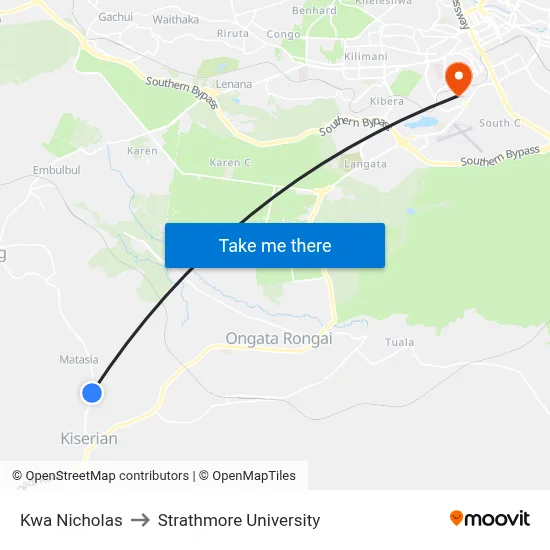 Kwa Nicholas to Strathmore University map