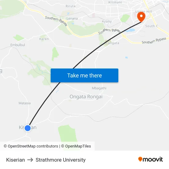 Kiserian to Strathmore University map