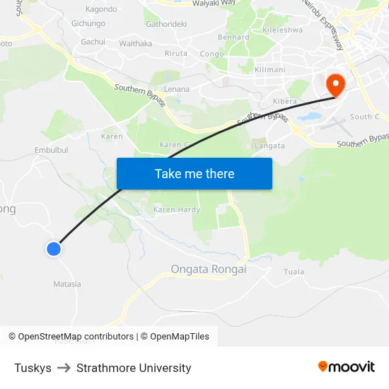 Tuskys to Strathmore University map