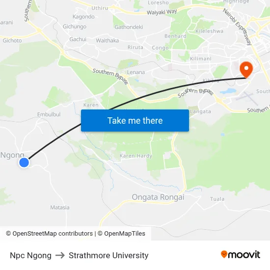 Npc Ngong to Strathmore University map