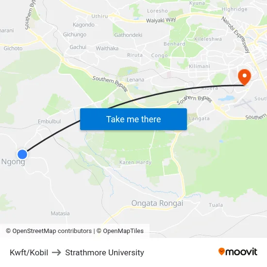 Kwft/Kobil to Strathmore University map
