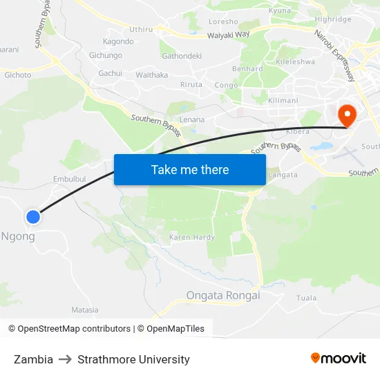 Zambia to Strathmore University map