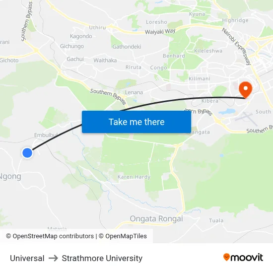 Universal to Strathmore University map
