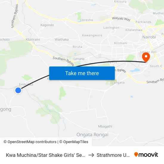 Kwa Muchina/Star Shake Girls' Secondary School to Strathmore University map