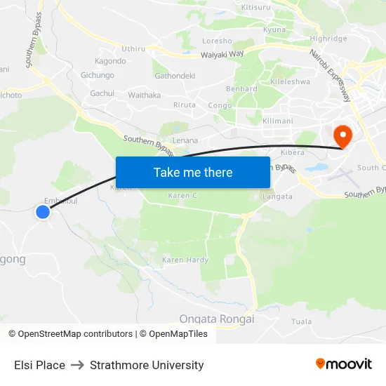 Elsi Place to Strathmore University map